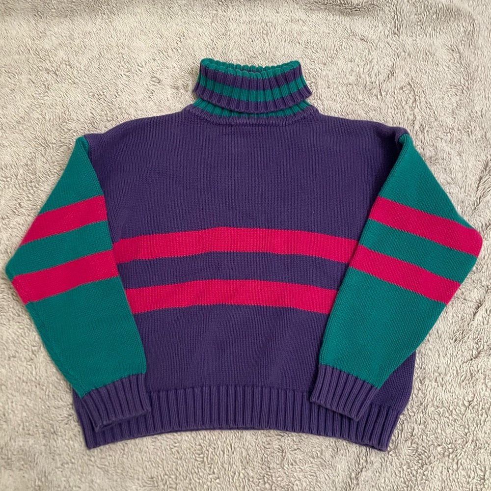 Vintage Eddie Bauer Turtleneck Stripes Sweater Size Large Petite